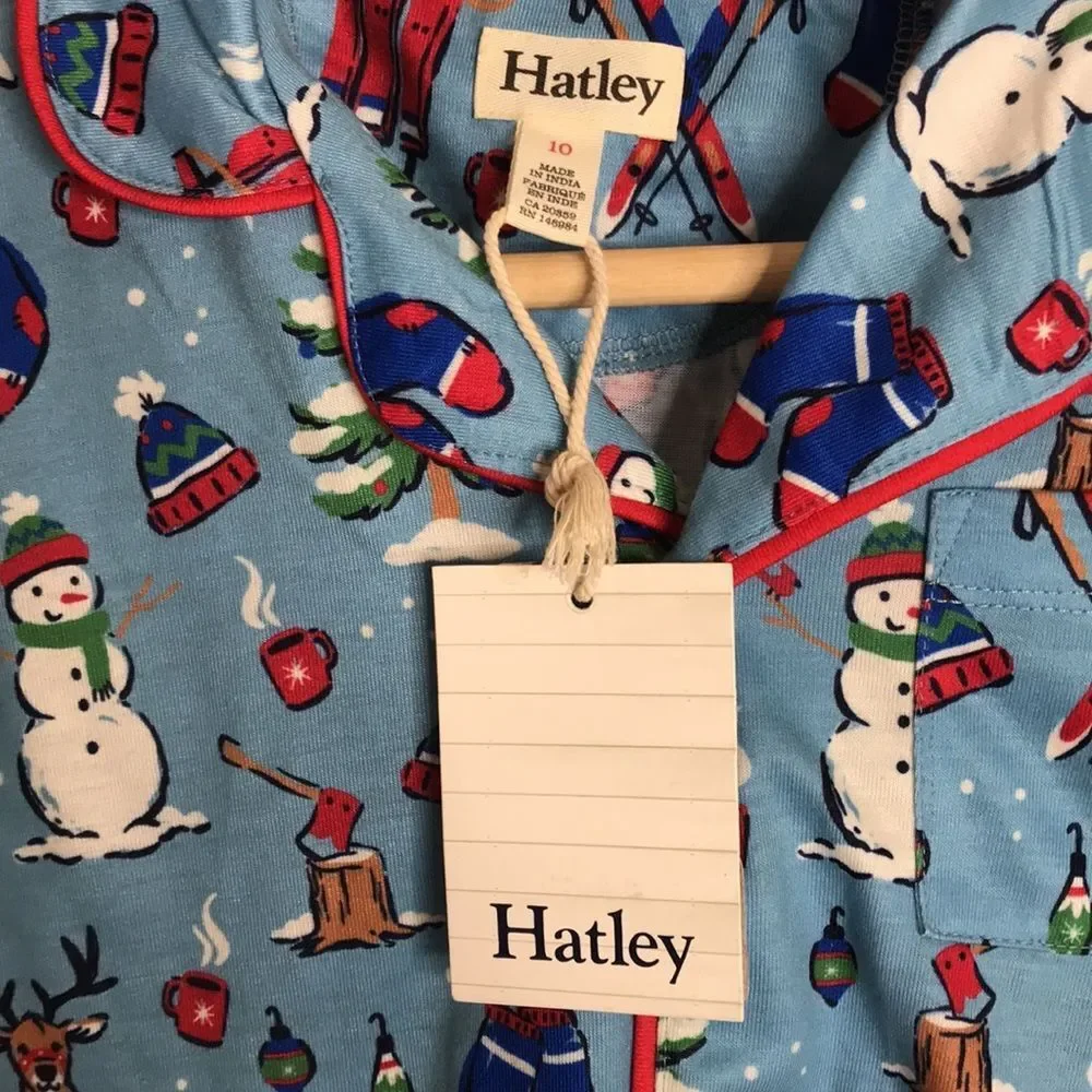 Hatley Kids Cozy Christmas Reindeer and Christmas Tree Pajamas Set Size 10